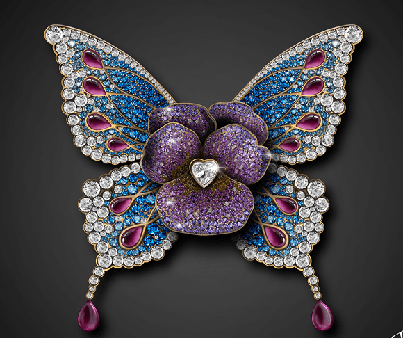 Jeweled butterfly with purple and blue accents