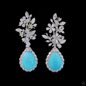 Turquoise teardrop earrings with diamond flowers